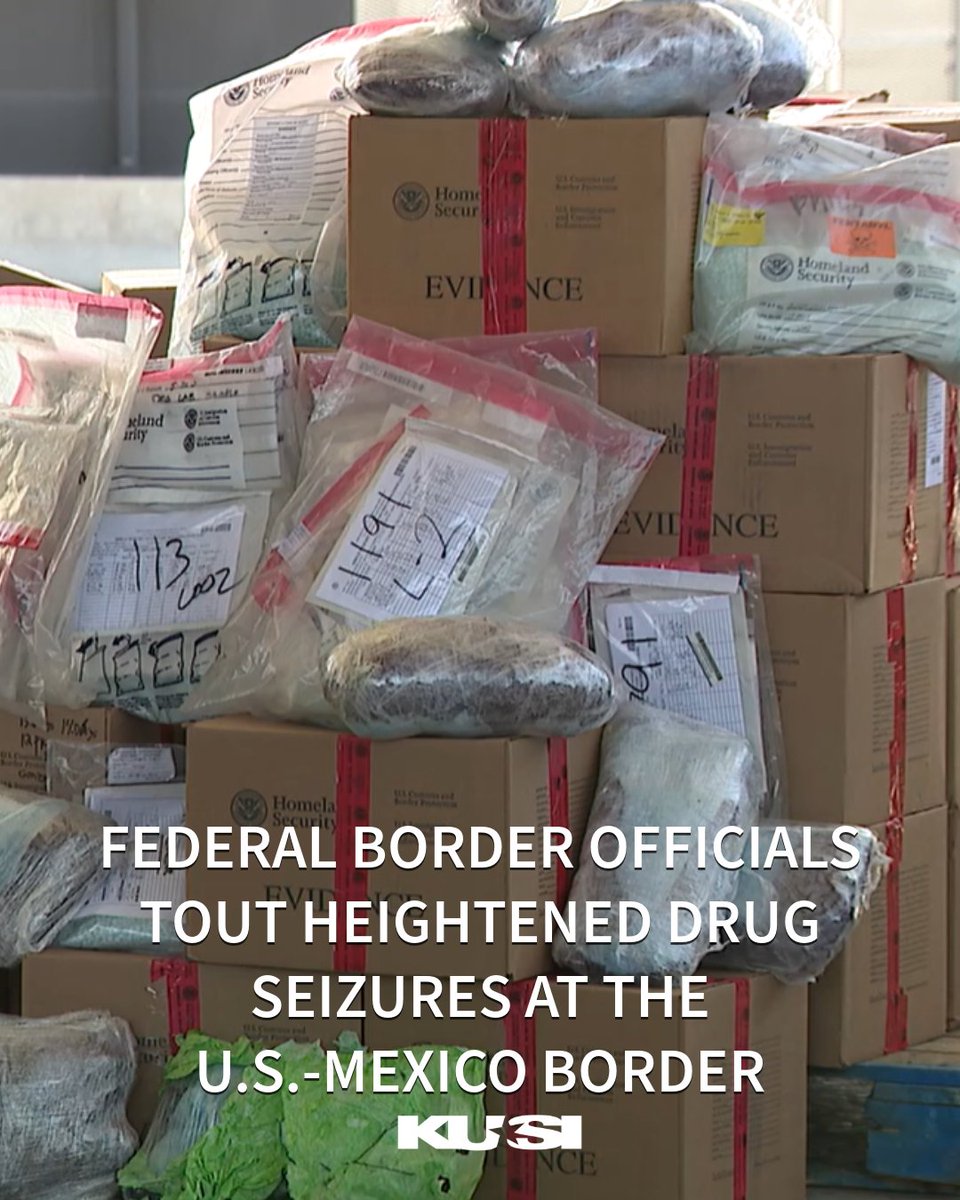 KUSINews's tweet photo. Federal officials said they seized more than 300,000 pounds of drugs at the San Diego border region in fiscal year 2026. https://t.co/rVTNSKQv5L