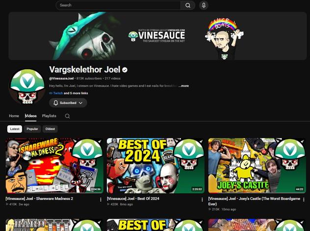 heartbreak_k_'s tweet photo. it's funny how Vinesauce as a group of streamers doesn't really exist anymore since everyone went to do their own thing

except for Joel who's still a Vinesauce Warrior https://t.co/3FrpXINFbX