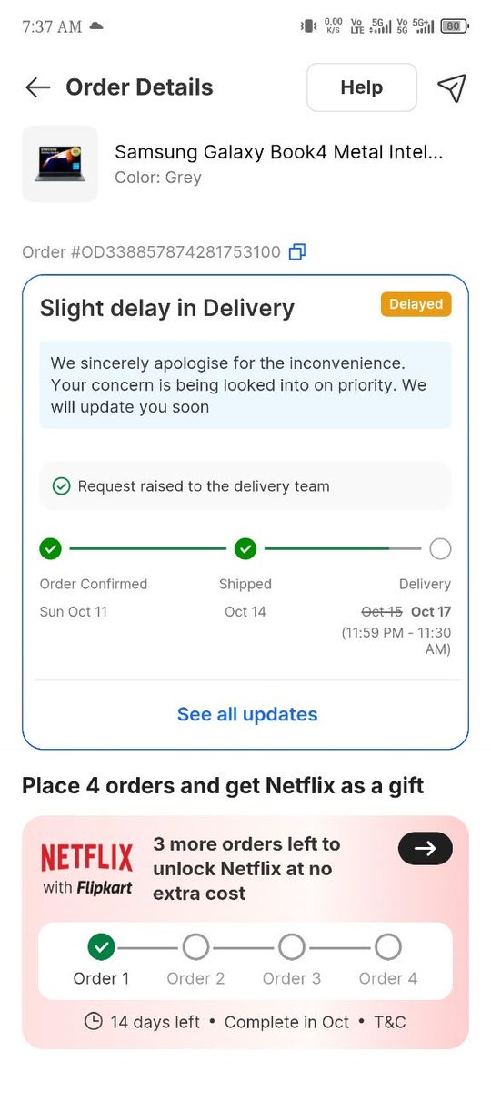 Nitinsingh2293's tweet photo. Got scammed by @flipkartsupport @Flipkart  I ordered my laptop on 11 oct and it shows that it get delivered by 15 then then 16oct then 17 now saying that they deliver on 18. Today is my train for my hometown totally worst experience with this fraud by flipkart. https://t.co/P8EDoWXME3