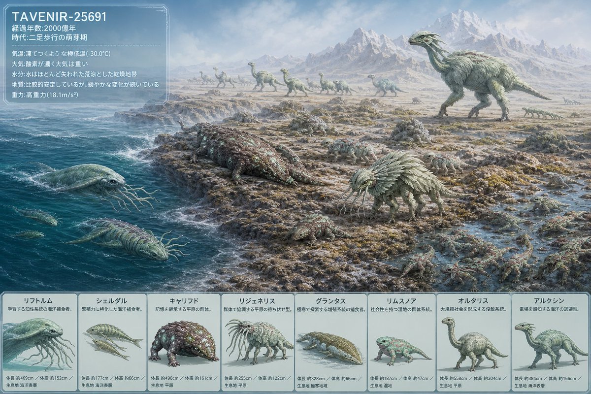 theoriginxyz's tweet photo. The observation archive has grown.

Planet: TAVENIR-25691
Elapsed Time: 200 Billion Years

Something new has emerged from the depths of time.
Notable lineage: Sherudaru.

#TheOrigin #EmergentSpecies #AI #Simulation https://t.co/z5bfdWqGuO