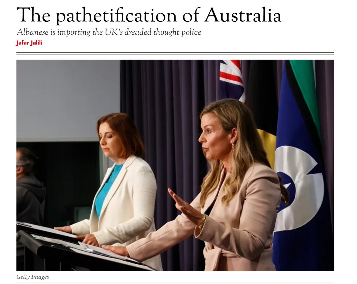 SpectatorOz's tweet photo. Britain arrests about 12,000 people a year for what they post online. That is roughly 30 a day, mostly under laws against ‘grossly offensive’ or ‘harmful’ messages. Most are ordinary citizens whose words offended somebody, somewhere.

Canberra has studied that record and decided to import it.

Article | https://t.co/VIon67VViH