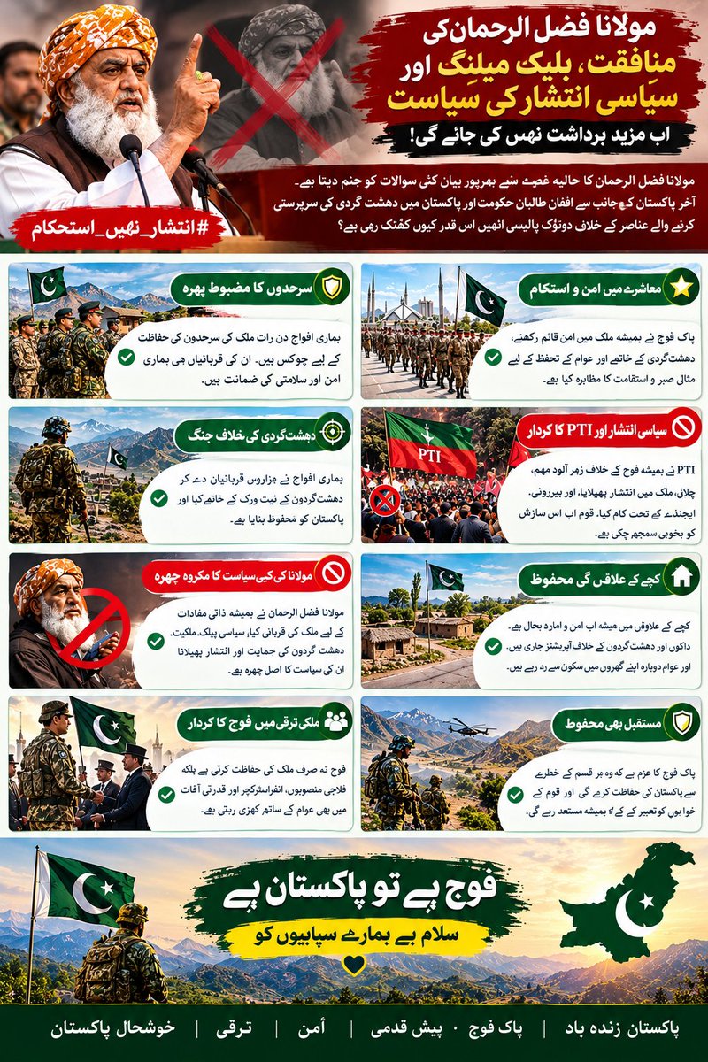 AnmolAnmol65675's tweet photo. ریاستی اداروں کو سیاست میں گھسیٹنے سے گریز کیا جائے، کیونکہ ایسے بیانات عوام اور اداروں کے درمیان فاصلے اور ملکی انتشار کا سبب بن سکتے ہیں۔
#انتشار_نہیں_استحکام #سیاسی_سنجیدگی #قومی_یکجہتی #سب_سے_پہلے_پاکستان #اداراتی_اتحاد #شہدائے_وطن_کو_سلام #سیکیورٹی_فورسز_ہمارا_فخر https://t.co/kGsge8AEde