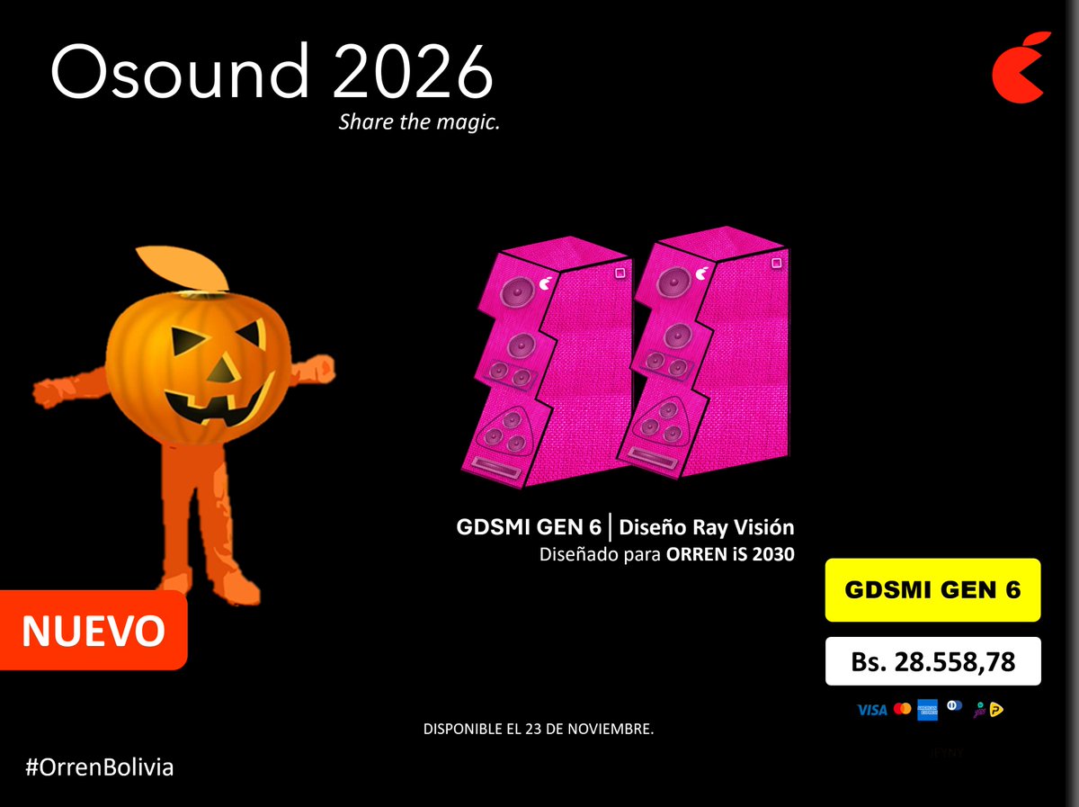 OrrenBolivia's tweet photo. Ha llegado el nuevo #Osound2026, y es mucho más que un altavoz de alta calidad. Incluye nuevas funciones especiales diseñadas para que destaques cada vez que lo uses, lo que realmente lo distingue del resto. #Halloween2026 #OrrenBolivia https://t.co/jZPXnX41en
