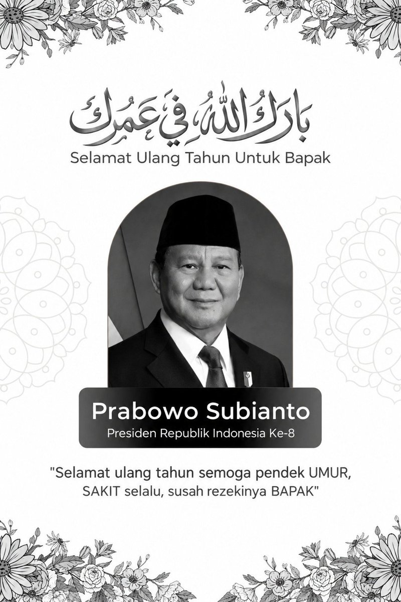 hey_strengerss's tweet photo. seperti kata pepatah “lebih awal lebih baik.” Selamat ulang tahun bapak Prabowo. 🎂🎊 https://t.co/39tUyFClX3