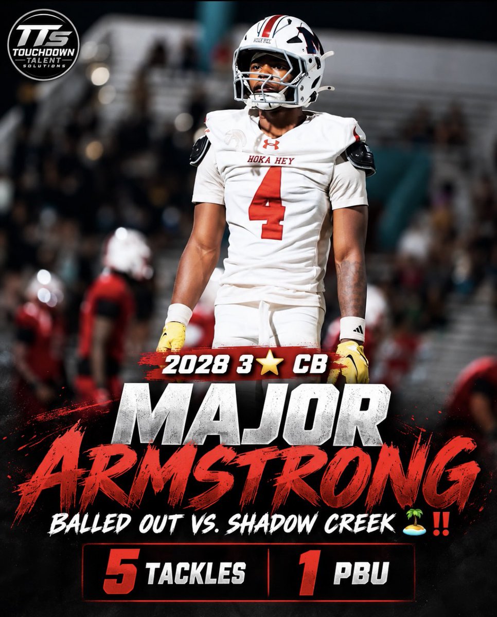 tts_recruiting's tweet photo. 2028 3⭐️ CB Major Armstrong BALLED OUT tonight against high-level competition, proving he’s worthy of a ranking bump! 📈💯

Sitting at 12 offers and that number is only going UP as the fall/spring progresses! He’ll be back in Austin tomorrow for another game day visit to Texas https://t.co/nkQaoR7e7h