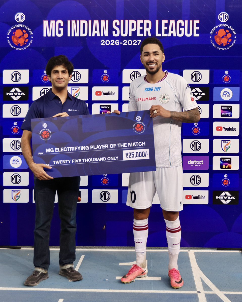 IndSuperLeague's tweet photo. Miguel Figueira was a livewire in the capital, with his goal completing the Mariners' comeback win over SC Delhi at the JLN. The Brazilian is named the @MGMotorIn Electrifying Player of the Match from #SCDMBSG. ⚡
#MGISL #MGIndianSuperLeague #MGMotorIndia https://t.co/W0aCNVcIr3