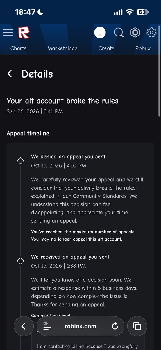 __biigsosaa's tweet photo. my roblox account, galleryofmai, has been banned for 3 weeks (September 26th). i’ve been on roblox since 2016 but the account that has been banned was created in 2018. i do not own the account that they supposedly linked me to. @Roblox @Roblox_RTC this is so unfair. https://t.co/S92RaYZuOh