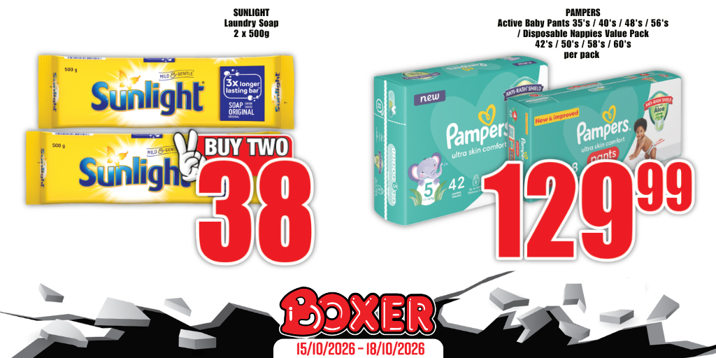 BoxerStores's tweet photo. 🛒SHOP NOW at Boxer – 4 Days Only! Don’t miss out, get to Boxer TODAY! Prices valid until 18th October 2026! WhatsApp 27870934333 for more deals now! Never pay more than the Boxer price! #boxerstores #📢boxer4daysonly https://t.co/vsibMTpgW2