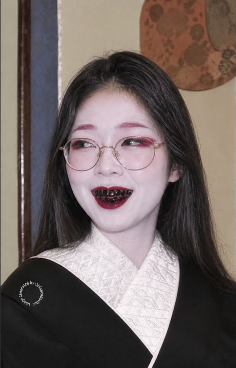 TheXPicks's tweet photo. 在日本，近千年来成年女性露白牙视为未完成、野蛮。

女孩成年或结婚时染黑牙（お歯黒），象征成年与婚姻。铁块泡茶醋加五倍子粉自制染料，温热后逐颗涂抹，因奇臭常于夫醒前完成。

齿黑常伴剃眉，贵族、武士、艺伎皆盛行。1870年政府禁贵族齿黑，1873年皇后停染后民间渐效仿，20世纪20年代近绝。 https://t.co/XfdExiQZZz