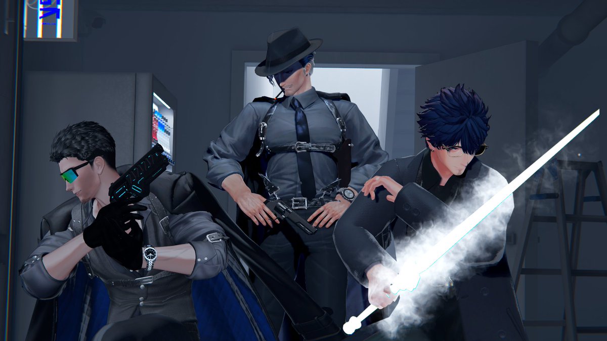 old__age's tweet photo. 「やるときはやるさ」

「仕事ですからね」

「さっさと片付けて飲みに行こう」

#VRChat 
#士堂3D
#霧島3D 
#社畜の連成さん https://t.co/oPC6Hsl8vR