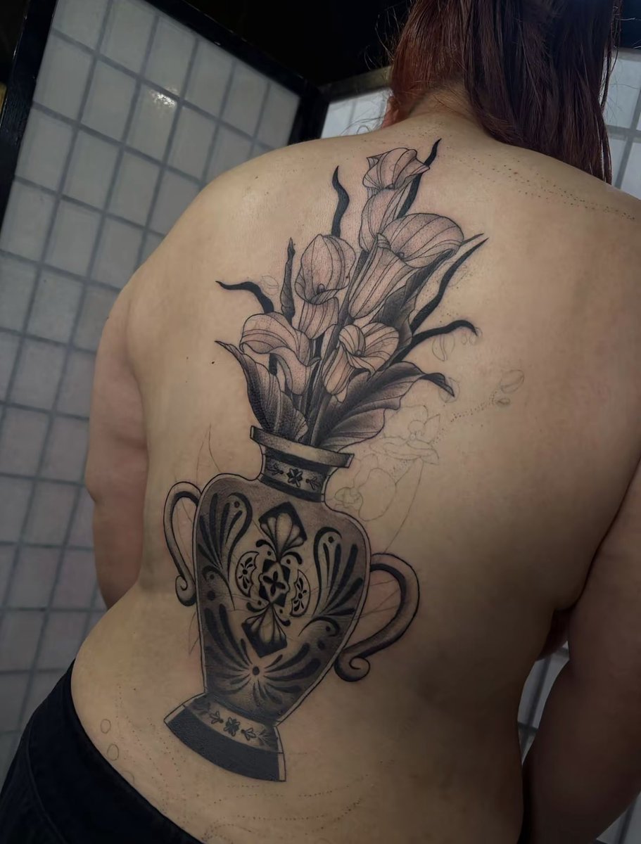 iamatattooer's tweet photo. Progress on this back piece blast over of a project once started (not by me) that my client wanted a do-over on! Excited to add more #workinprogressart #backtattoo #tattooedgirls https://t.co/LlZZ9ZQWfk