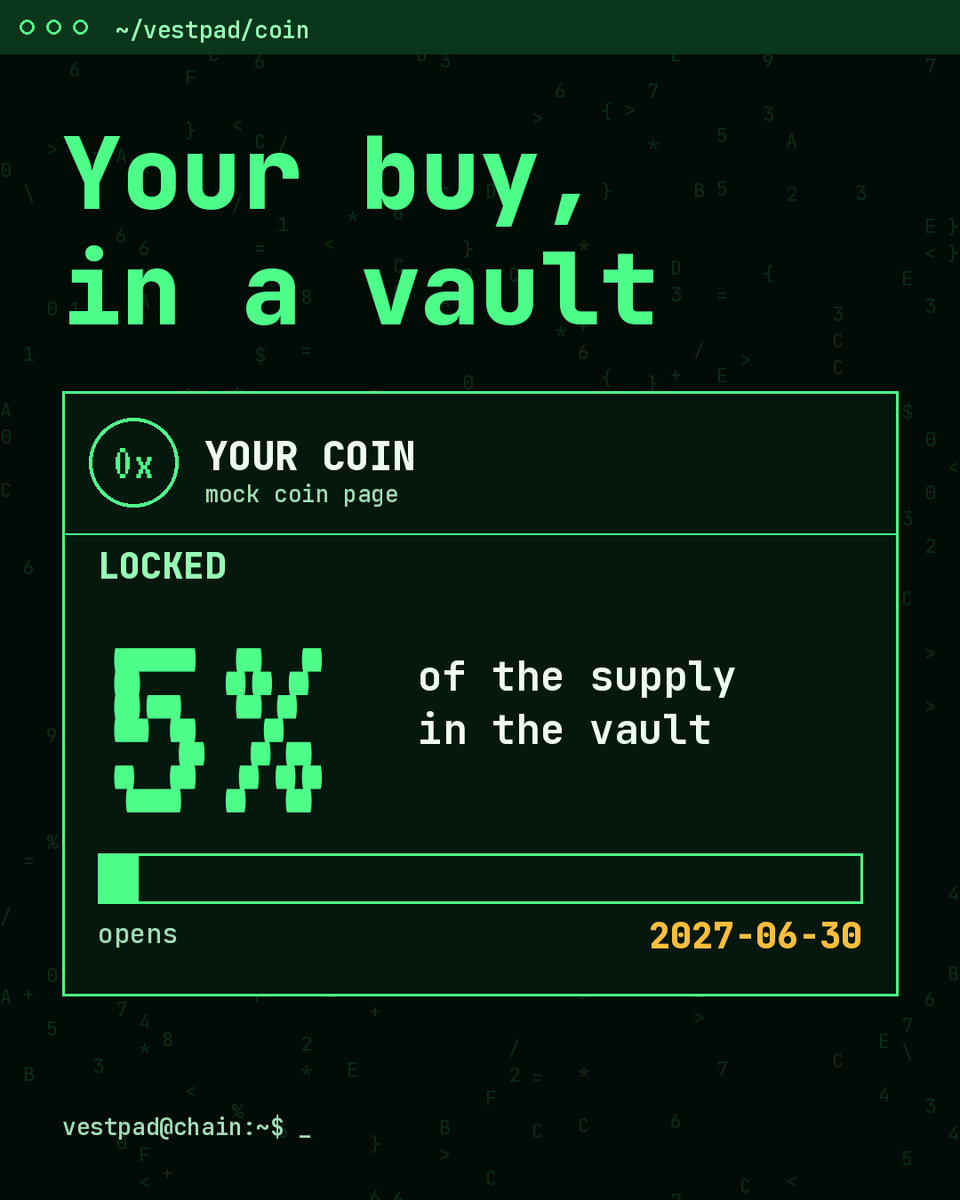 Vestpadd's tweet photo. Your first buy goes into a vault until a date you pick, and every coin page shows the locked share and the day it opens https://t.co/aLujTzCn2X
