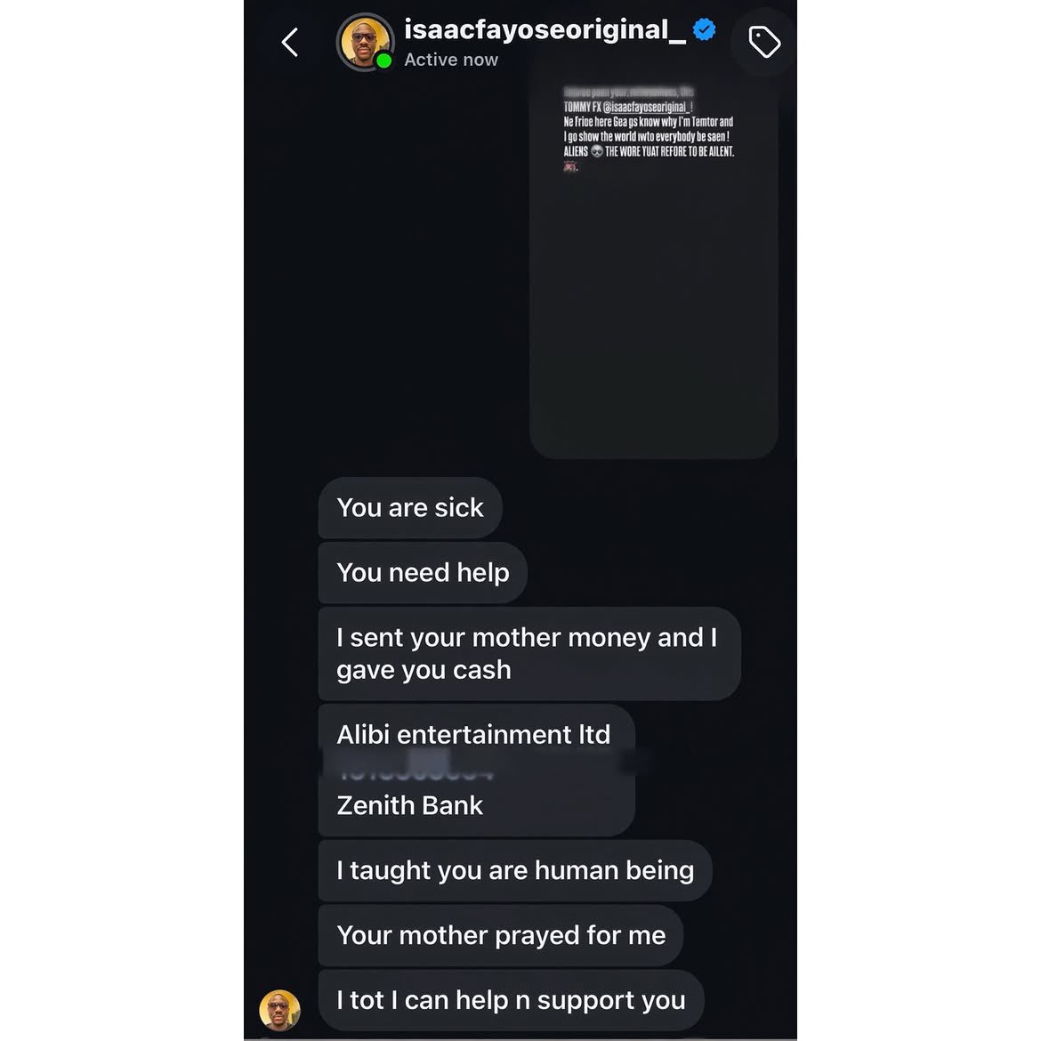 instablog9ja's tweet photo. Isaac Fayose is asking me to return the N200k he gifted my mom because I supported ZlatanIbile and Davido against VDM — Activist Gabriel Timothy cries out 

Activist Gabriel Timothy has accused political commentator Isaac Fayose of demanding a refund of the ₦200,000 he gifted his mother after he expressed support for Zlatan Ibile and Davido against VeryDarkMan (VDM). 

In a video shared online, Gabriel Timothy said Fayose contacted him weeks ago, requesting his mother’s account details because he wanted to give her money for drinks and prayers. 

Recounting the incident, he said, “Few weeks ago he reach out to me, he say that he want my mother to pray for him… I say okay no wahala.” 

He added that Fayose subsequently transferred ₦200,000 to his mother, insisting that he never begged for the money. 

“I did not ask him to send the money to my mom, he was the one that reach out to me… and I appreciate him for that,” he said. 

However, Gabriel Timothy alleged that Fayose later demanded a refund after he supported Zlatan and Davido against VDM. He also claimed that Fayose requested full payment for work he had done for him. 

He alleged that Fayose owed him over ₦750,000, adding that when he requested his outstanding payment, he was told, “Na so una dey do for una estate.” 

Rejecting the refund request, Gabriel Timothy declared, “I am not my mother. You give it to her, go and meet her to collect your money.” 

He also insisted, “I am not somebody you can use money to control.” 

Addressing Fayose over the alleged unpaid earnings, he said, “Mister Isaac Fayose, I work for you, you rip me, you go pay me my money.” 

He further warned that the situation could escalate if the alleged debt remained unpaid, adding, “I move like a ghost and that is why they call me the aliens.”