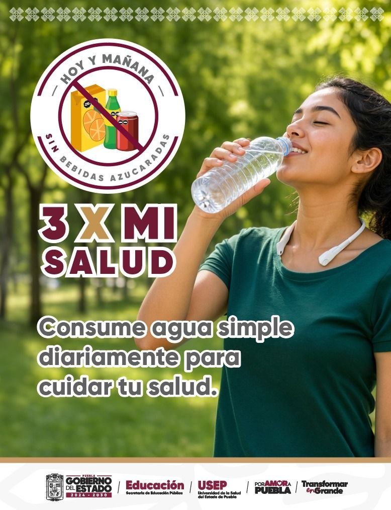 USEP_Puebla's tweet photo. #3XMiSalud💧Recuerda mantenerte hidratado para que tu organismo funcione de manera correcta. Evita el consumo de bebidas azucaradas para disminuir el riesgo de padecer obesidad, diabetes y enfermedades del corazón. 🩺

El @Gob_Puebla impulsa una cultura de hábitos saludables para mejorar la calidad de vida. ✅

#PorAmorAPuebla #TransformarEnGrande
