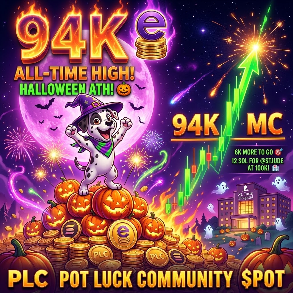 epicoinai's tweet photo. OMG. 😨 Halloween 👻 ATH! 
Who’s let the $Pot out ??? 
Up up bigger and taller in All the Right way! 

🚨 HALLOWEEN WEEKEND ATH: $94K MC! 🚨

The candle is shooting straight up, ghost hunting the next leg, and we have officially shattered another record! We just hit a NEW ALL-TIME HIGH (ATH) at $94K MC! 🎃🚀🔥

We are only $6K away from the biggest milestone yet. This is purely the power of a community built on a mission, with no insider tricks—just pure organic hustle.

🏦 THE MISSION NEXT: At $100K Market Cap, 12 $SOL goes directly to St. Jude Children’s Research Hospital.Verified, transparent, on-chain, and with real-world impact. Let's send it to $100K!

📝 THE TREATS: 🔹 CA: GUtUrPGwfJDj3WTb2dEe2B9UnLtG1GGdBMreFtDXJxEw 🔹 Charity Wallet:4UE6MCdehqLbeDuvKB5piM1VMm199WJxCWqTubQpim7k 🔹 DexScreener (Let's smash 🔥 & 🚀!):https://t.co/VEwM4w7lnt 🔹 St. Jude Crypto Donation: https://t.co/iW09tbMM05 🔹 Web: https://t.co/jmdwl4dxAv | X: @epicoinai
#PLC #EpiCoin $POT 💀💜 We are on the edge of history! 🐺

Here at PLC, we are supporting it and donating to St. Jude Children’s Hospital.
And we invite everyone to join us to do the same because they ultimately save children lives.

[https://t.co/VEwM4w7lnt]
FoMo Buy: https://t.co/9iFmsGhleD
Website: https://t.co/xZWZ0WdXnY
DTelegram: https://t.co/mzxO4seCHk
https://t.co/Tx2rX9iNSe
X/twitter: @epicoinai

$POT $SOL @StJude @Sol @ClashPad_ #Web3ForGood #CryptoCommunity @Solana
