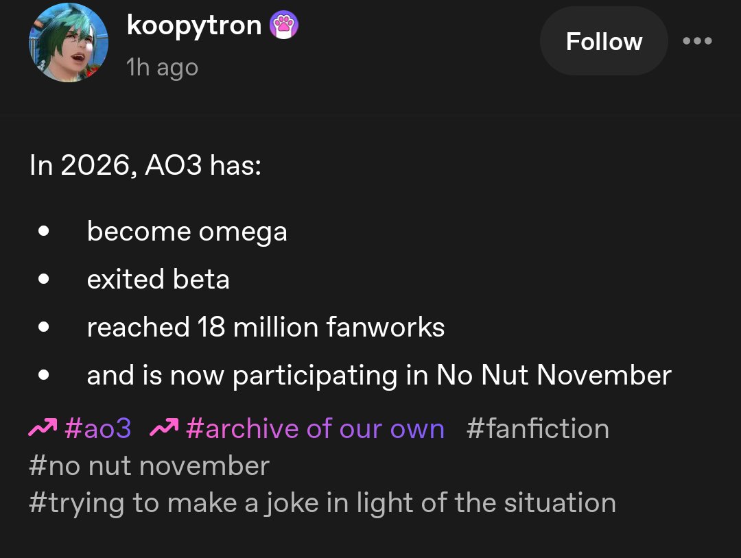 jukoist's tweet photo. big things happening for ao3 https://t.co/WIYqXJUt6L