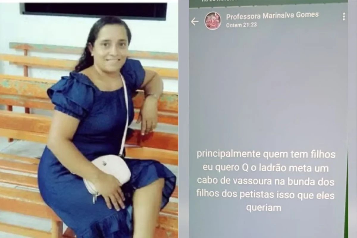Metropoles's tweet photo. ➡️ Professora é afastada após desejar que filhos de petistas fossem estuprados

Docente de Melgaço, no Marajó, publicou ataques a filhos de eleitores de Lula. Semed abriu processo para rescindir contrato por justa causa. https://t.co/ZMt5Sr2ogc