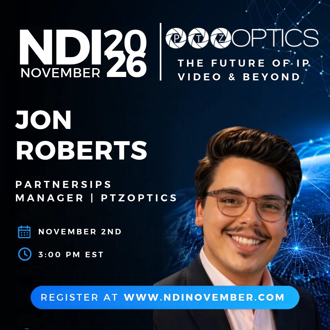 videoguyscom's tweet photo. 🚨 Don’t miss this one!
@ptzoptics joins NDI on November THIS Monday, Nov 2. Jon Roberts will reveal how the Rise 4K, Horizon & more can level up your NDI workflow.
It’s 100% FREE, so grab your spot now 👉 https://t.co/xU4MJsASqO
#PTZOptics #NDI #PTZCamera https://t.co/Kuz2gU5PAa