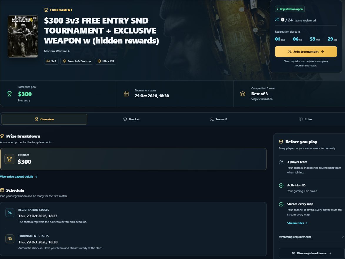 _Topfragg's tweet photo. @LonzoSkywalker $300 3v3 FREE ENTRY SND TOURNAMENT IS TONIGHT! 🏆 

SIGN UP NOW WITH YOUR TEAMMATES @ https://t.co/BC3acJSEfx ✅ 

WINNERS WILL ALSO UNLOCK A HIDDEN REWARD ITEM AT THE END 🎁 👀 

REGISTRATION CLOSES AT 6:25 pm PAC (9:30 pm EST) ⏰ 

SEE YOU ALL THERE ‼️ https://t.co/CmzmWBOn5u