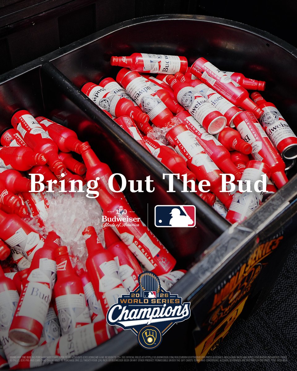 budweiserusa's tweet photo. 🍺 WORLD SERIES CHAMPIONS🍺​

The first taste of victory is always the sweetest. Use #BringOutTheBud #Sweepstakes for your chance to win a celebration's worth of beer money and join in. https://t.co/TRZaQGR5DR
