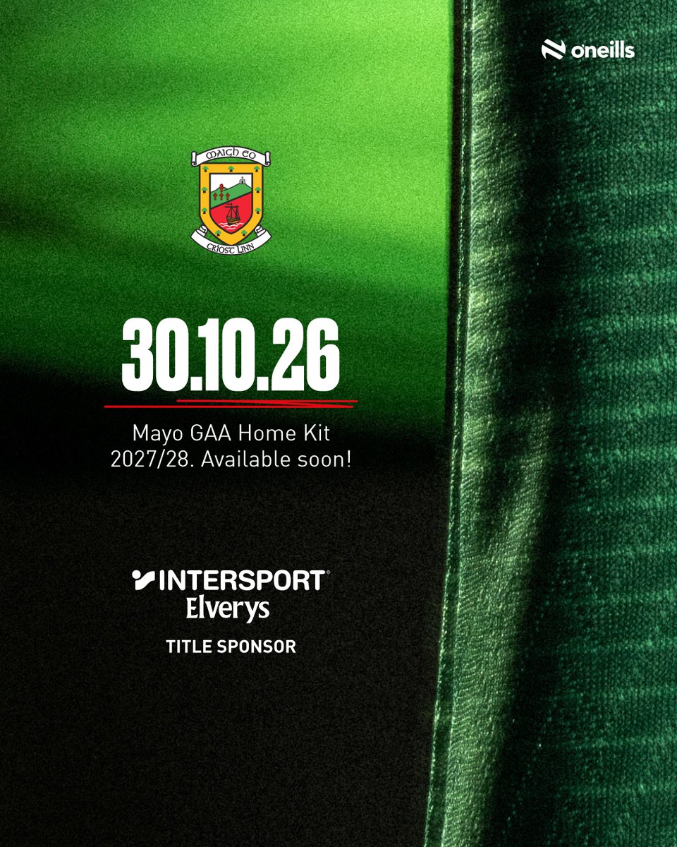 ONeills1918's tweet photo. 30.10.26
9AM
Mayo Home Jersey '27. πβ€οΈ
#GAA #Mayo #ONeills #ONeillsSportswear https://t.co/hSLpmy88Gs