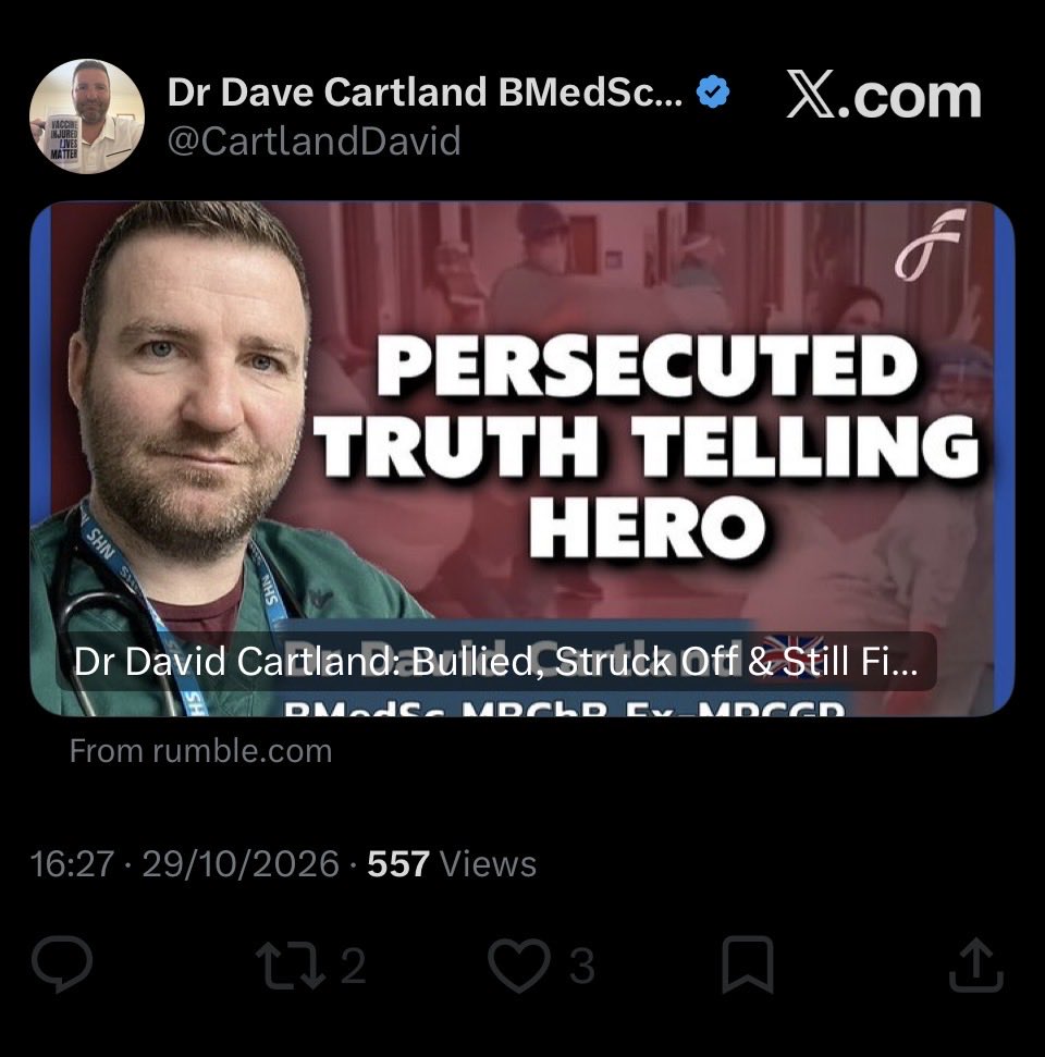 CoveringMPTS's tweet photo. It appears @CartlandDavid is determined to prove that the decision the MPTS was the correct one. 

I will be using the examples of today’s posts about the victims the MPTS deemed should remain anonymous because of your heinous behaviour and that of your followers towards them https://t.co/OhYpT9hCbA
