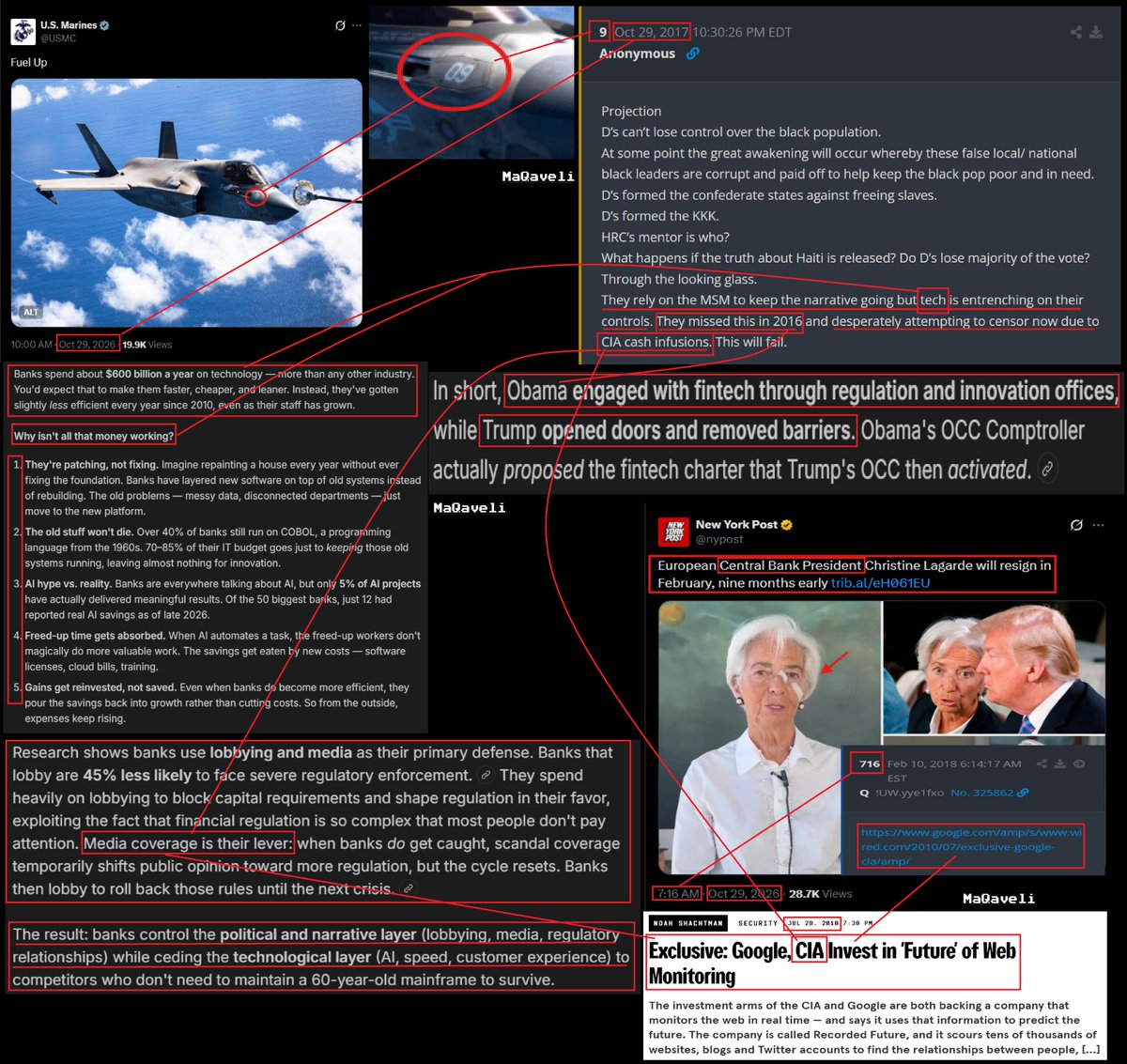 MQaveli's tweet photo. Crazy Q proof! US Marines post at 10:00 AM EST today (10.29.26). The plane marked #9 points straight to Q Drop 9 which is a 9 year delta!

Qp9 is about the Deep State’s projection playbook—unchanged for decades. CIA Operation Mockingbird (never ended) + media control + lobbying = their core tactic. They project their crimes onto everyone else while running the real operation.

Trump + team deregulated banking, opened real competition, and let AI + modern digital rails explode. That is lethal to the Cabal’s old system of “legally” extracting money, recycling it, and looting taxpayers to maintain global control. Their 100-year Ponzi is now a ticking time bomb.

Why 6 entities still own ~95% of media? So they can keep lying, confuse the public, and protect the machine. They must keep pouring money into the old control system because any real alternative (sovereign digital systems, free competition, etc.) ends their game! Trump has them CHECKMATED on the money rails—faster, cheaper, harder to steal from!

This is only one piece: wars, drugs, trafficking, Big Pharma, crime… all feed the same playbook.

NCSWIC