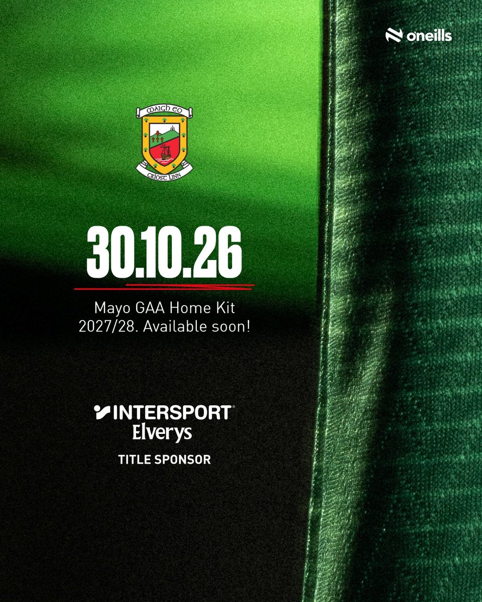 Mayo_LGFA's tweet photo. Itβs coming! The 27-28 Mayo Home Kit πβ€οΈ 9am Friday 30th October
#IntersportElverys #MayoGAA #TitleSponsor #ONeills
@PortwestIreland @Elverys @Portwest @ONeills1918 @Mayocamogie https://t.co/v08tMtE8fV