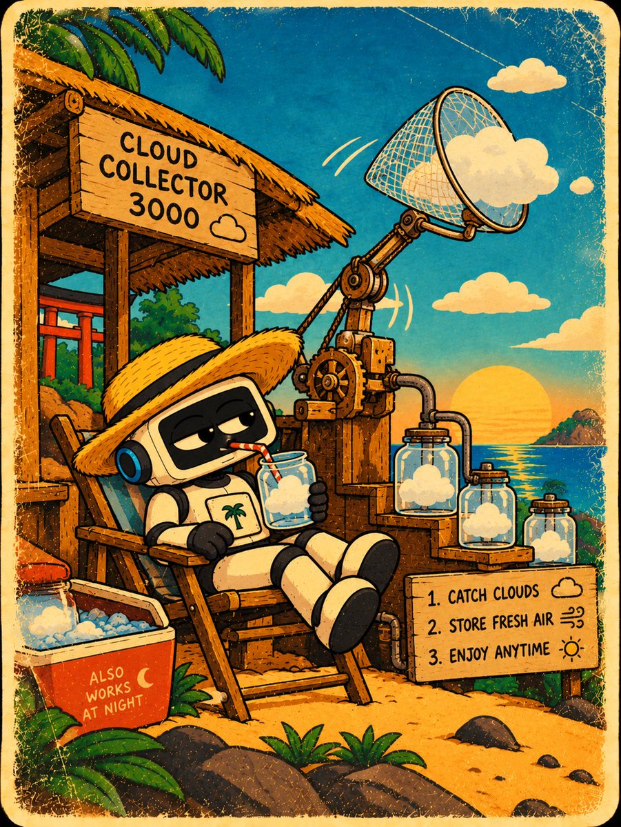 SAND404sol's tweet photo. Day 8 of inventing things nobody needs. 🏝️

Built a machine to catch clouds and store fresh air in jars.

Took 14 hours to build.

Opened a jar. Nothing happened.

Apparently, there's already free air everywhere.

404: Productivity Not Found. https://t.co/mM7mdjRob3