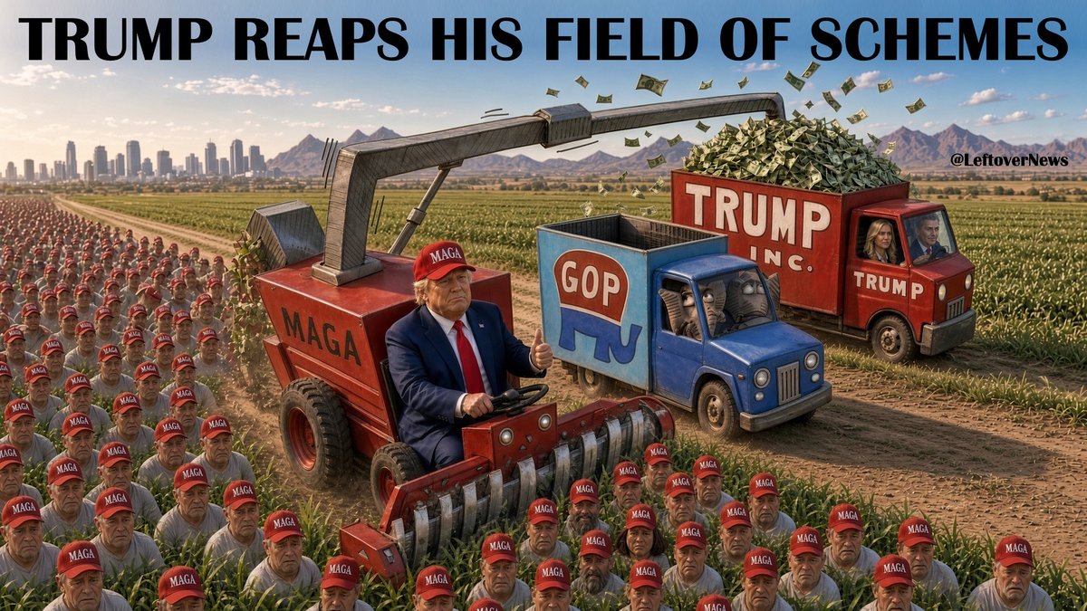 LeftoverNews's tweet photo. @atrupar Corrupt Trump reaps his #FieldOfSchemes https://t.co/JLh7YP22gU
