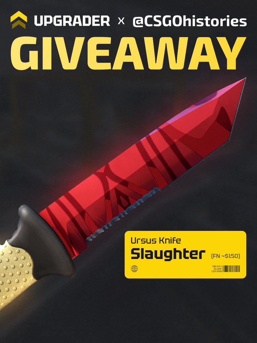 CSGOhistories's tweet photo. CS2 Giveaway - Ursus Knife | Slaughter (FT) 🥶

- Follow @CSGOhistories &amp; @upgradercs
- Retweet
- Tag 1 friend 

One lucky winner will be picked within a week, good luck ✌️ https://t.co/MMmdPEPs1B