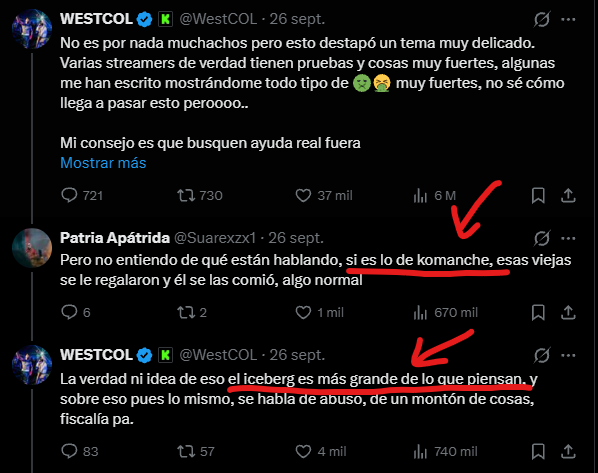 Egunpasa's tweet photo. ¿¿¿Westcol nos estaba engañando???
Claramente aqui le pusieron SI ES LO DE KOMANCHE... y siguió con lo de las cosas de la fiscalía. 

Yo no entiendo nada aquí claramente le hablan de KOMANCHE, y dice ni idea de eso, pero es más grande de lo que piensan... y sobre eso lo mismo... https://t.co/SsAI8j30it