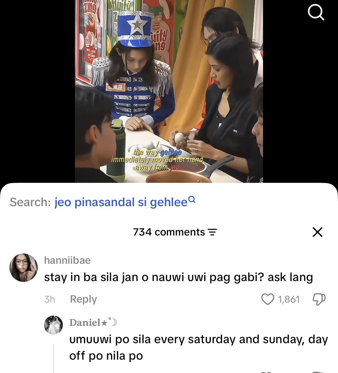 forwxjl's tweet photo. 1. jeolee nagkakahiyaan
2. jeo pinasandal si gehlee blue comment
3. “stay in ba sila jan o nauwi uwi pag gabi?” https://t.co/qH7bgva0kA