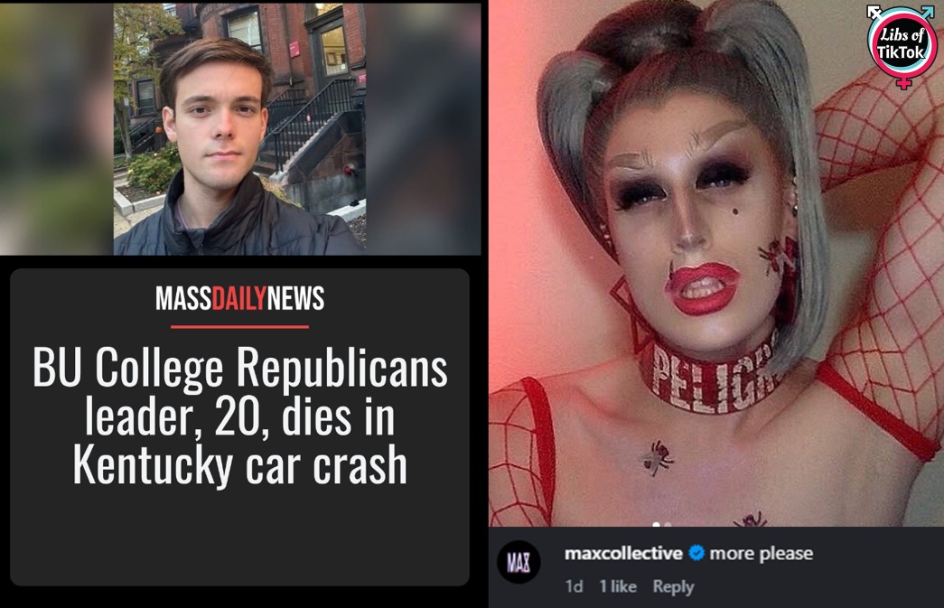 libsoftiktok's tweet photo. Drag queen Max Malanaphy appears to MOCK the tragic death of a young conservative college student and appears to want MORE Republicans to be K*LLED.

“More please”

Beyond evil

It’s a death cult https://t.co/DAEpJN9YHj