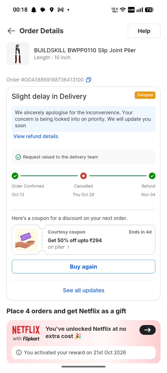 leoboy3009's tweet photo. @flipkartsupport As per Todays conversation over call, you were supposed to provide exact delivery date by 24 hours, and now order has been cancelled by your end Without my consent, who is responsible? Now i can see the price of the item has been increased from sale price https://t.co/wIPYFAZ50T