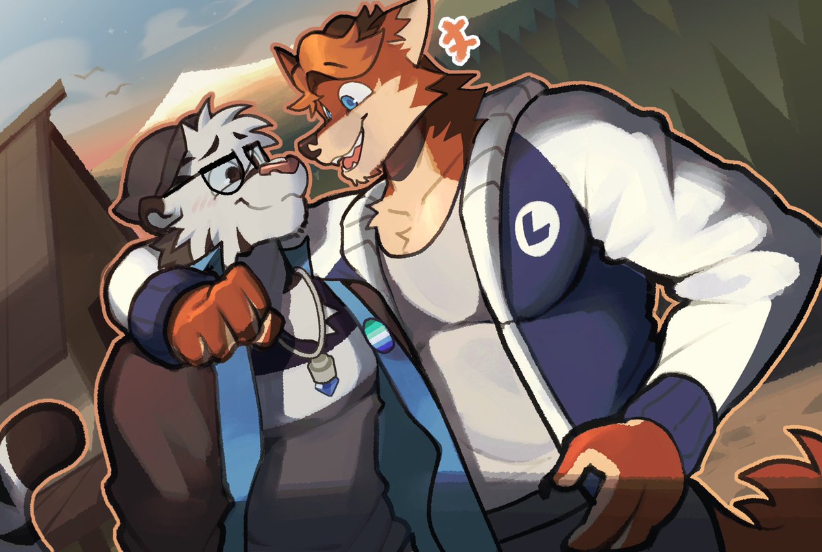 TheKrepes's tweet photo. Heeey!!

I have something I’ve been waiting to share, haha...

Answering the question of what Disventure Camp characters would look like as furries (yes, I was the one who asked THANKYOU  hahaha 🌝). Honestly, my OC and Logan look greaaat!

@rygel_spkb Muchas gracias enserio por la comisión, tu estilo es muy buenooo

#dctwt