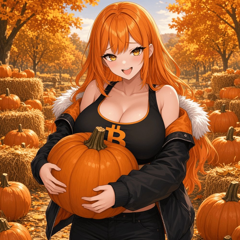 BigTittyCoinRH's tweet photo. Pumpkin season hits different when your bags are this orange 🎃 $BTC queen always picks the biggest one in the patch. https://t.co/gD4cPBUGLI