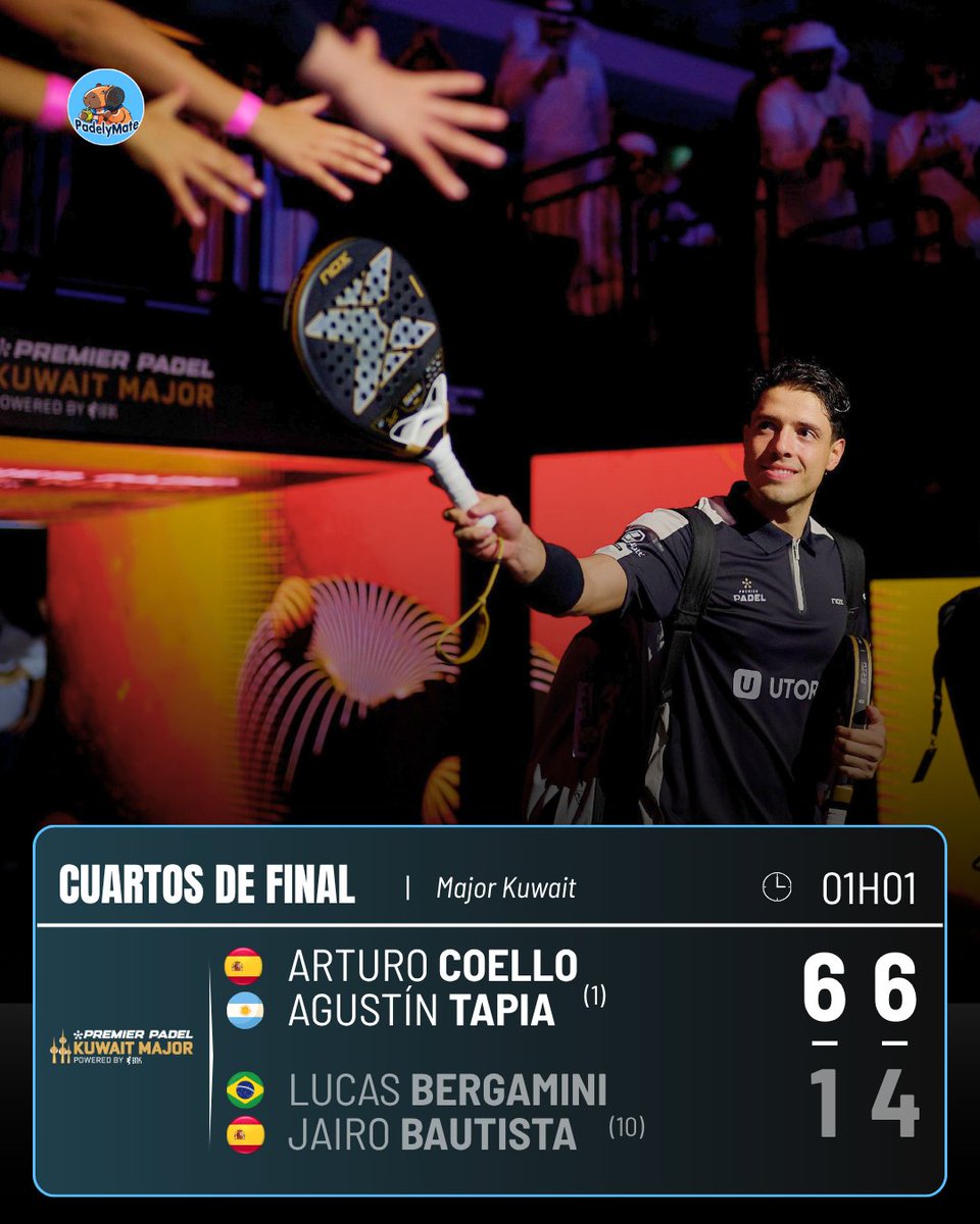 PadelyMate's tweet photo. 🥁 ¡𝐋𝐋𝐄𝐆𝐀𝐍 𝐋𝐀𝐒 𝐒𝐄𝐌𝐈𝐒 𝐀 𝐊𝐔𝐖𝐀𝐈𝐓! 🇰🇼
Acá te dejamos todos los resultados de los cuartos del día de hoy.
📸 @premierpadel
#padelymate #padel #kuwaitmajor https://t.co/V1rSp8xtNh