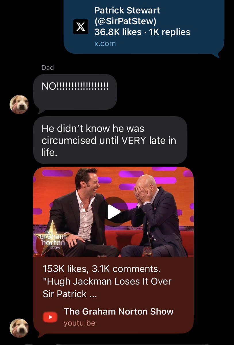DESTROYA6160's tweet photo. told family sir patrick stewart died…cool, thanks dad https://t.co/gdQmfgkMP9