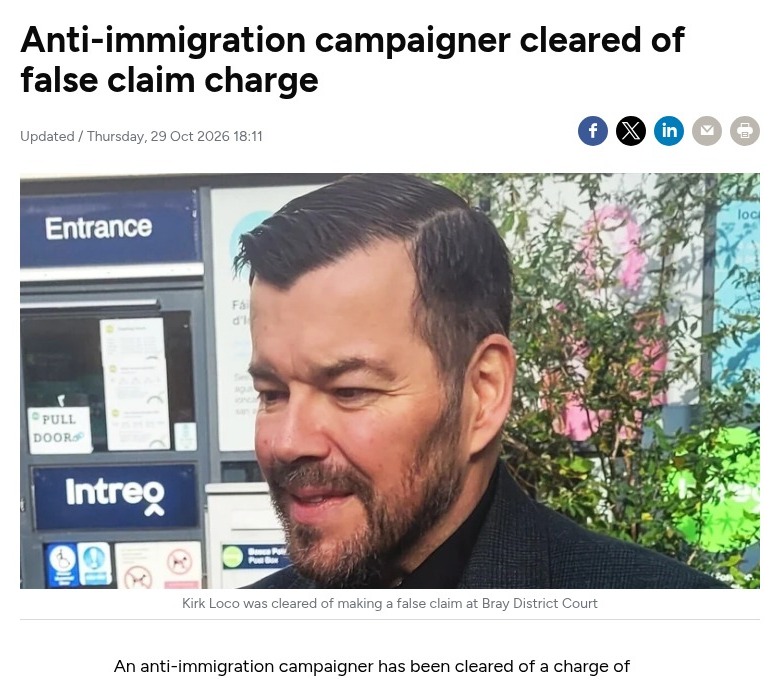 ezralevant's tweet photo. Ireland's state broadcaster finally noticed Kirk Loco.

He was charged in November 2025. The Irish Times, the Independent and TheJournal covered it. I can't find a single RTÉ story on his charge or his trial.

Then he won. Now it's news.

https://t.co/avJCtIba7N https://t.co/onNi7Hnrzn