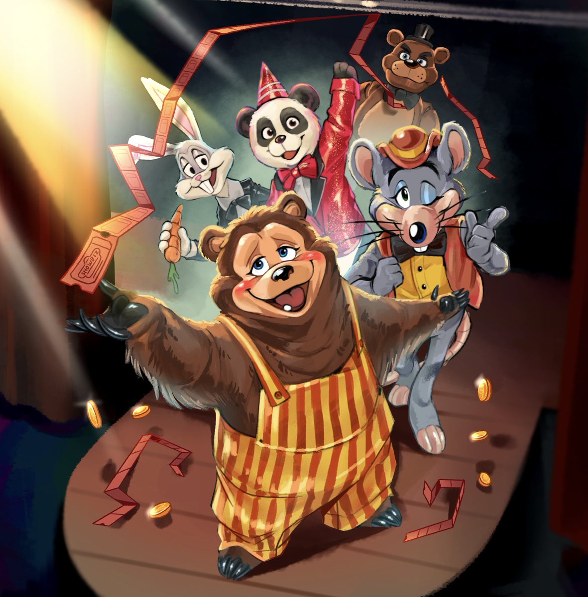 exitstarz's tweet photo. My fav animatronics sharing a stage!

#fanart #chuckecheese #RockAfireExplosion #FNAF #LooneyTunes https://t.co/f3EuBIqgCb