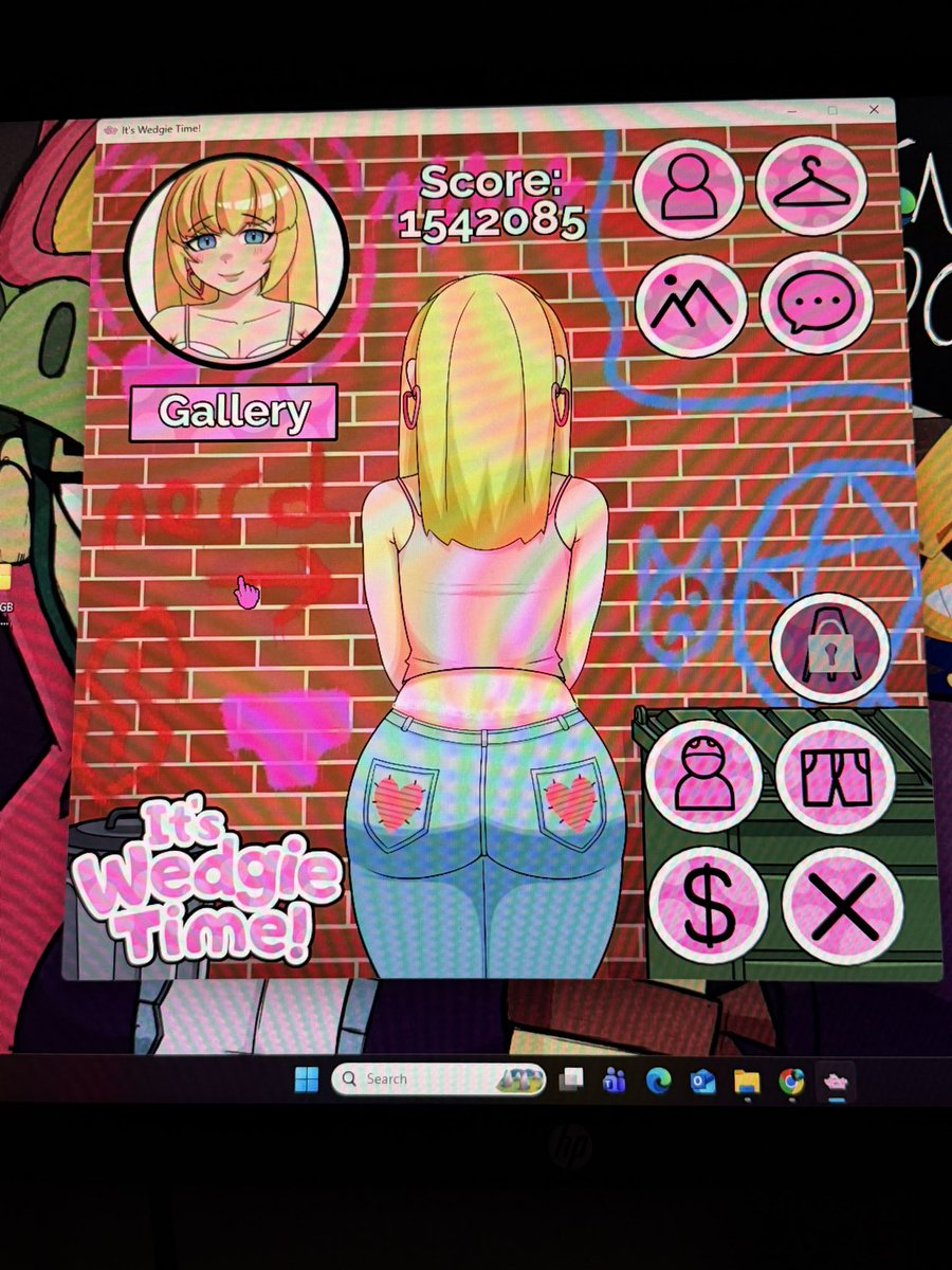 MasterLesterr's tweet photo. So yesterday I was playing @GeneralHumi and I found a way to keep my mouse cursor on auto hold so it’ll keep Amanda in a wedgie and  auto collect points while I clean my house…. I forgot to turn off my pc and now I come home from work to find out I’m rich. #wedgie #fetish #nsfw https://t.co/csDaFU3aiB