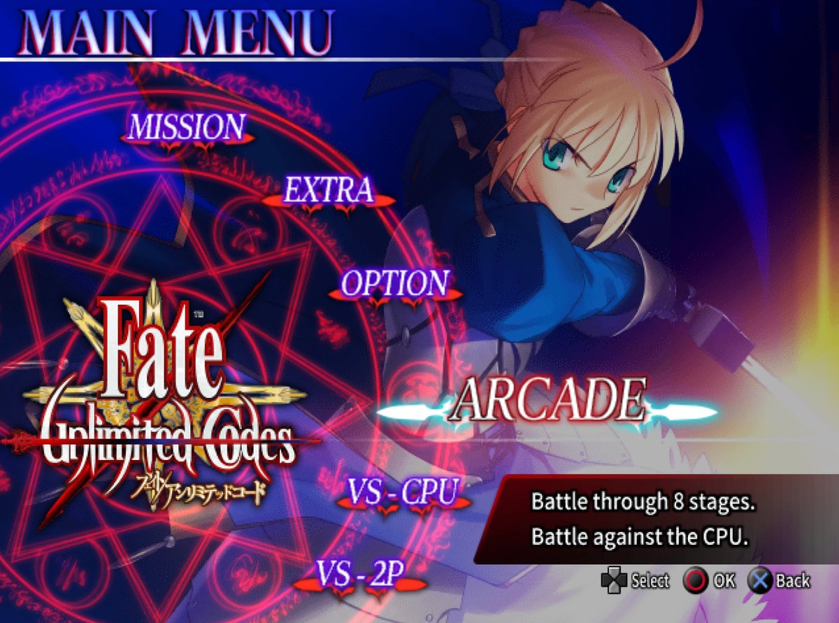 abyss's tweet photo. Fate/Unlimited Codes English Translation Complete + PSP Costumes added https://t.co/WVTFk87Ra7