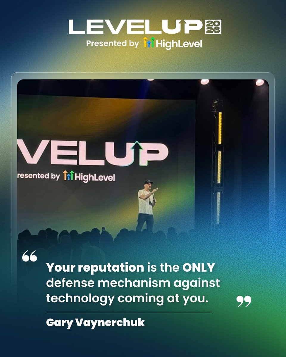 gohighlevel's tweet photo. Gary Vee brought the truth to LevelUp 2026 and the room was locked in.
AI can copy your offer, your funnel and your ads. It can’t copy the trust you’ve built with your customers.
Save this one for the days you need the reminder. 📌 https://t.co/n21IBqulpZ