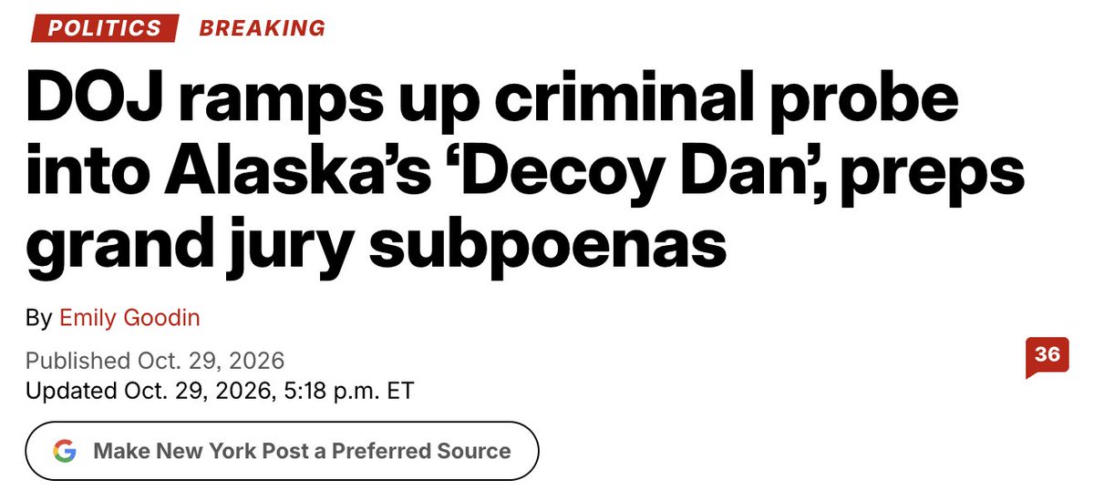 willchamberlain's tweet photo. BREAKING: The New York Post is reporting that the DOJ under Todd Blanche is sending out grand jury subpoenas and pursuing a theory that Peltola's campaign and Senior Democrats conspired against the rights of Alaska voters in violation of 18 USC 241 https://t.co/y5aQLJdC24