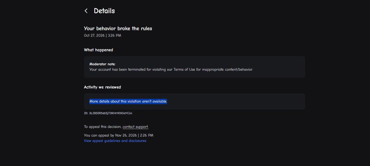 mindcraft002's tweet photo. @Roblox Please fix this, my Roblox account of 10 years (mindcraft002) is gone due to the ai moderation. No proof was given on what I have done, and I haven't gotten a single message back in my inbox responding to my issue. So much value gone just like that. #robloxbanwave #robloxsupport https://t.co/9uhXxJF3Rp