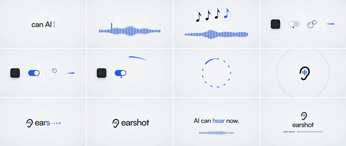 zyonbuilds's tweet photo. AI agents can make videos. Now they can hear them too.

earshot is an open-source tool that gives AI coding agents ears.

→ Describes what an audio file sounds like, in words
→ Second-by-second listening notes for a whole film
→ Makes sound effects in code and improves them by listening
→ Runs locally on CPU: CLI, Python API and MCP server

2.2k stars, MIT (23 Oct).

https://t.co/J6JekS5k1M