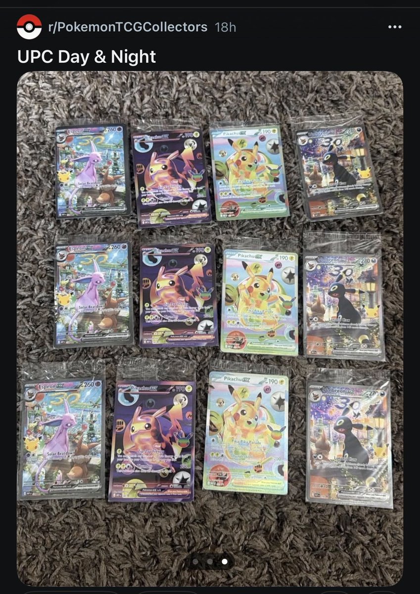 GaryOakResearch's tweet photo. This Redditor shared his UPC pulls for the 30th anniversary. It’s safe to say Charizard and Lugia are going to end up $30 cards soon. #pokemontcg #30thCELEBRATION https://t.co/AnuZo8q087