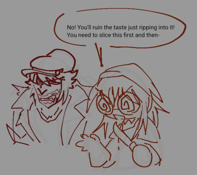 Lame_Expo's tweet photo. @verdanirs I'm not too active in shipping besides self shipping but I am quite fond butcher girl I had made who likes to hang around Drifter. She tries to show him how to "properly cook a corpse" she doesnt really have any romantic stuff its more of a platonic thing but I like them https://t.co/FtdEDvn0gq