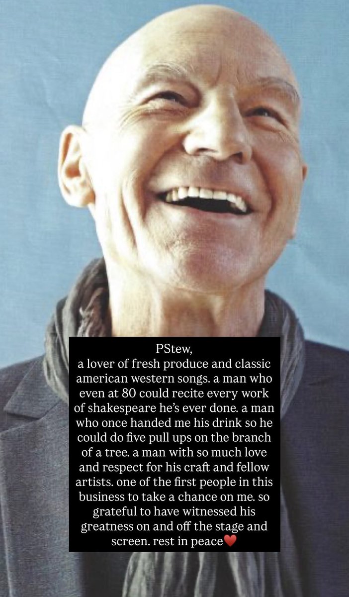 IsaCrave's tweet photo. Isa via IG story :(

RIP Sir Patrick Stewart. Sending condolences to his loved ones. 🕊️❤️ https://t.co/sjtXTHeRzR
